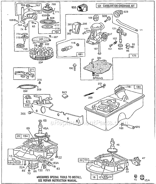Page B Diagram and Parts List for 92500SERIES  Briggs and Stratton Engine